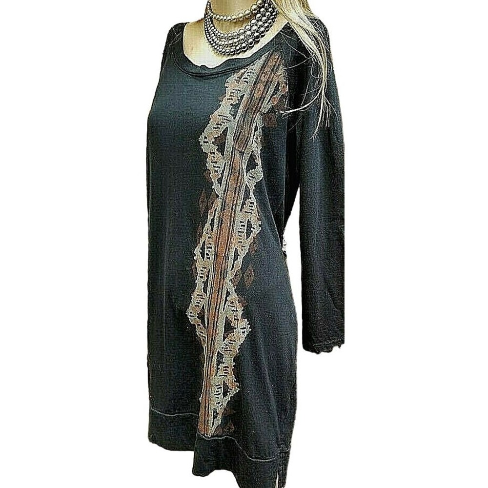 Blue Fish Dress NWT Black Hand Painted Organic Cotton Lagenlook Boho Size 0/10